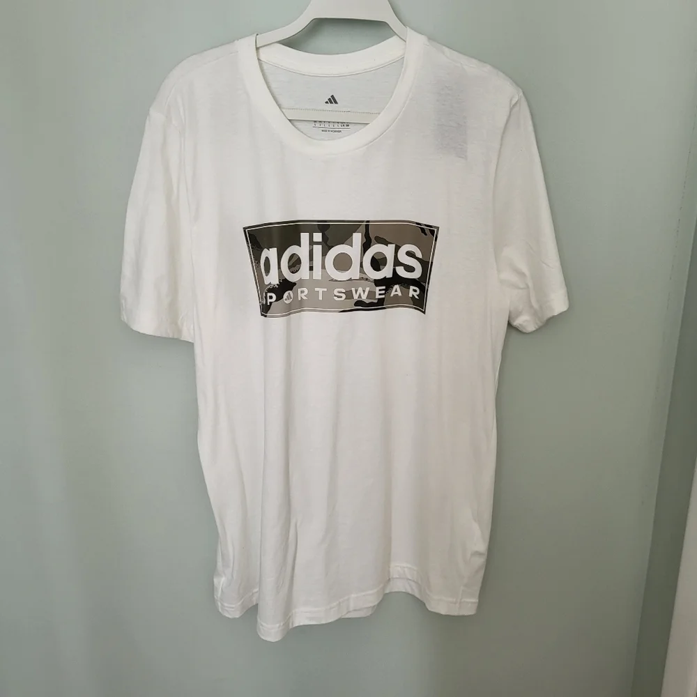 Adidas Men Large Camo Liner Graphic Short‎ Sleeve T-shirt Top White New Cotton